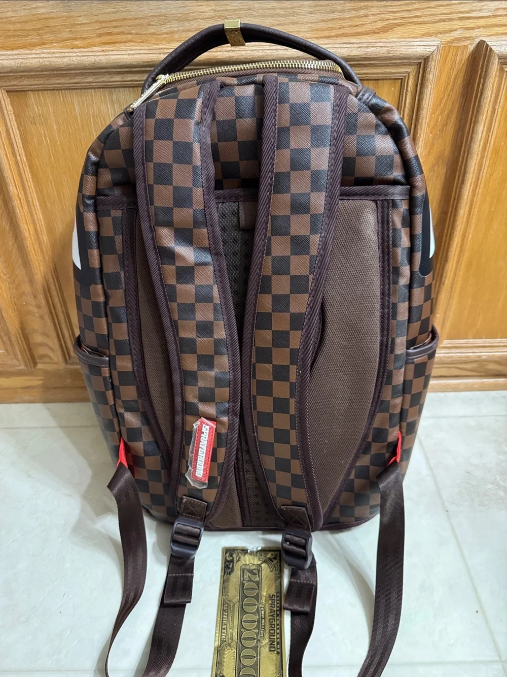 Sprayground “Sharks in Paris” Brown Checkered Backpack